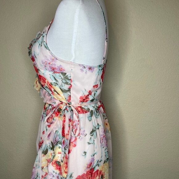 Abercrombie & Fitch Pink Red Floral Ruffle Wrap Mini Dress - Picture 5 of 14